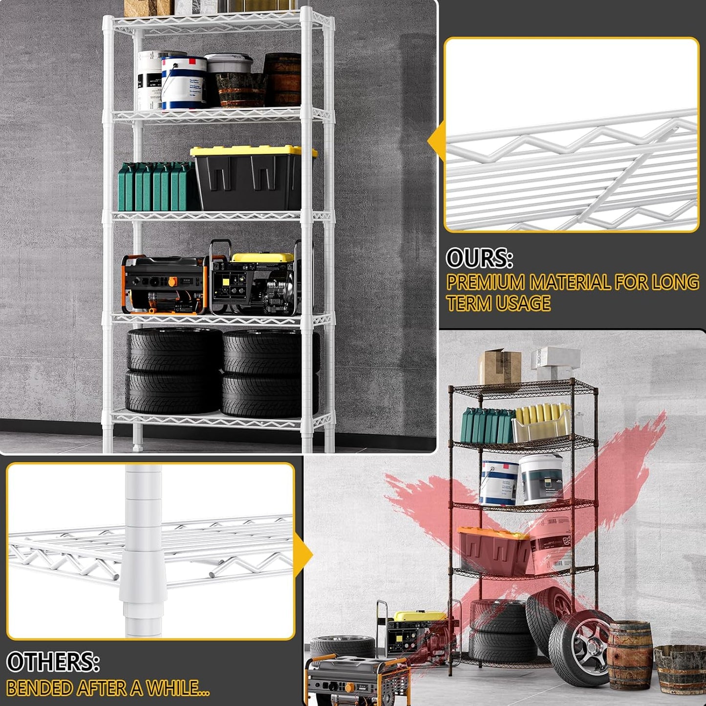 1250 lbs 5 Tier Shelf Metal Storage Shelves Wire Rack Closet Organizers for Garage Kitchen Bathroom Laundry White 11.8" D x 29.5" W x 59.5" H - NestledHome