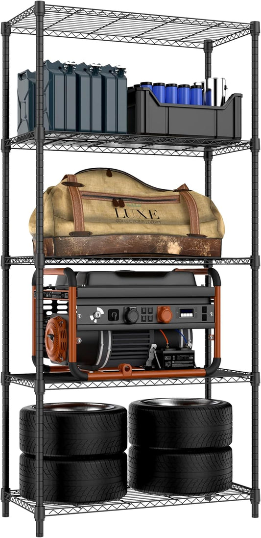 1250 lbs 5 Tier Shelf Metal Storage Shelves Shelving Wire Rack Heavy Duty Closet Organizers for Garage Kitchen Bathroom Laundry Black 15.7" D x 33.5" W x 68.5" H - NestledHome
