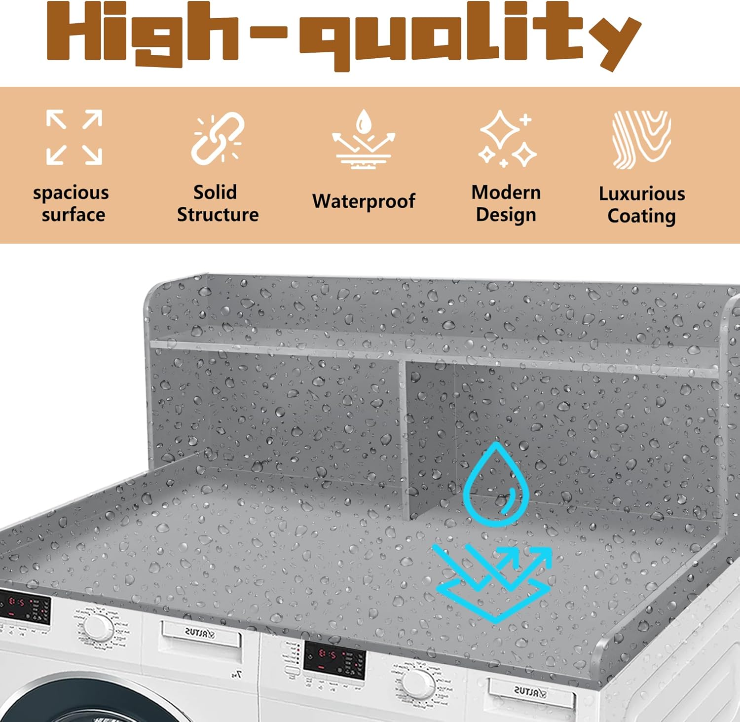 Royxen 2-Tier Washer Dryer Countertop,19.5"H Wood Washer and Dryer Topper with Storage Shelf,Laundry Countertop Over Washer Machine, Universal Fit for Laundry Room Organization (Grey,54"W X 27.5"D) - NestledHome