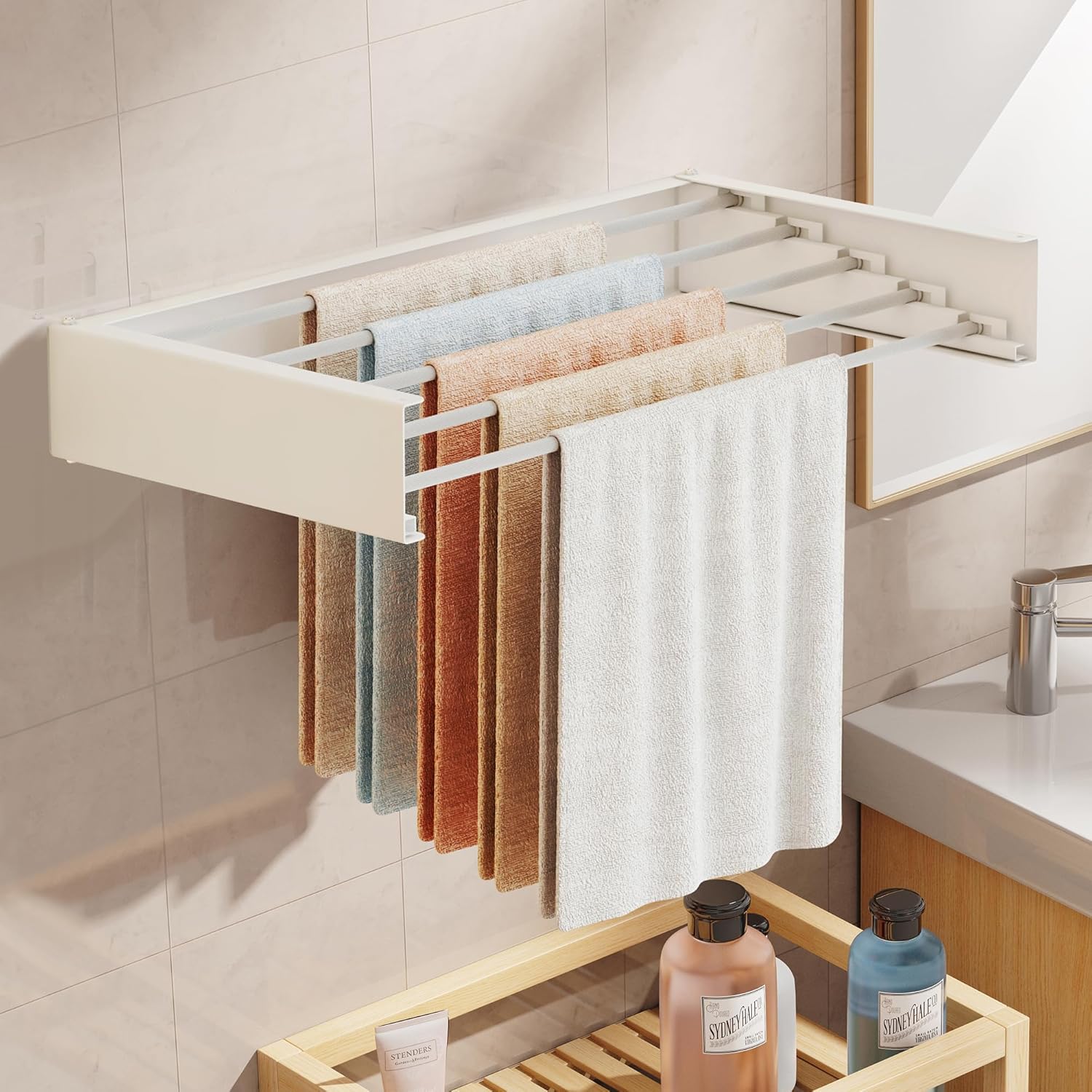 Wall Mounted Drying Rack,Drying Rack Clothing,Collapsible Hanger Racks for Laundry,Laundry Rack,Wall Mounted Clothes Rack (White, 32 Inch) - NestledHome