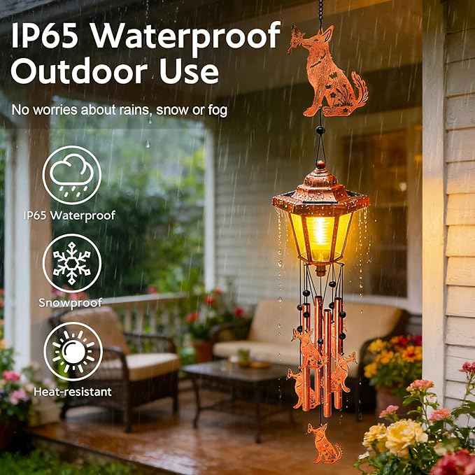 Dog Solar Wind Chimes for Outside, Birthday Gifts for Mom Women Grandma Mother's Day Memorial, 34-Inch Windchimes with Wind Spinner, Outdoor Hanging Solar Lights Waterproof Garden Decor Patio Yard