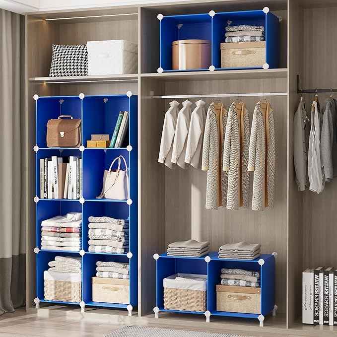 AWTATOS Cube Storage Organizer, 16 Cube Closet Organizers and Storage Shelves, DIY Stackable Bookshelf for Bedroom, Home, Admiral Blue