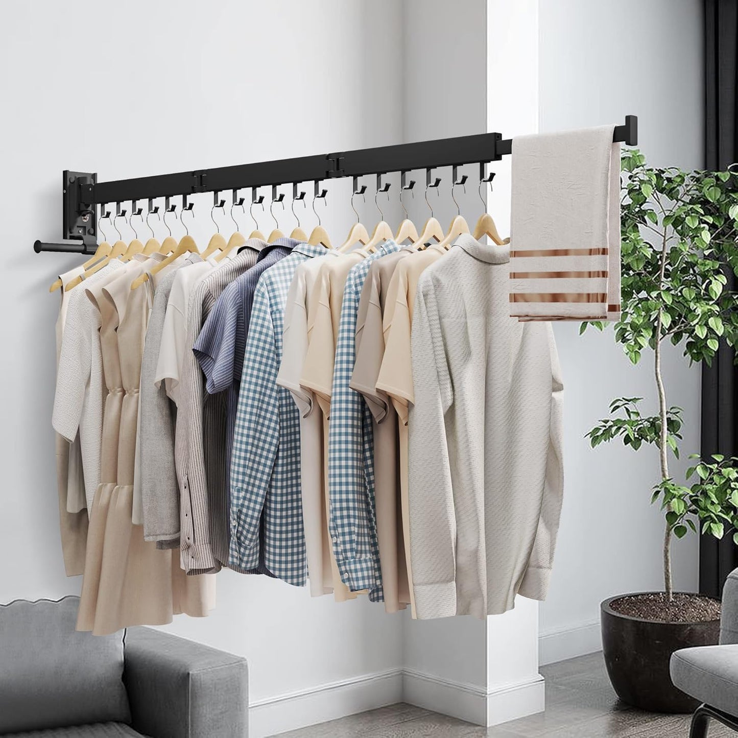 Wall Mounted Clothes Hanger,Clothes Drying Rack,Laundry Drying Rack,Drying Rack Clothing,Laundry Hanger Rack,Retractable Dryer Racks,Collapsible, Aluminum,can be Fold Upward & Left & Right - NestledHome