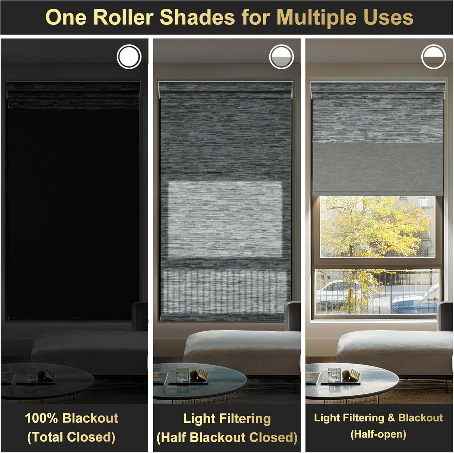 BERISSA Cordless Dual Roller Shades With Cassette Valance, Blackout and Light Filtering, Day and Night for Home Office Door - Striped Jacquard Grey, 68 W x 80" H