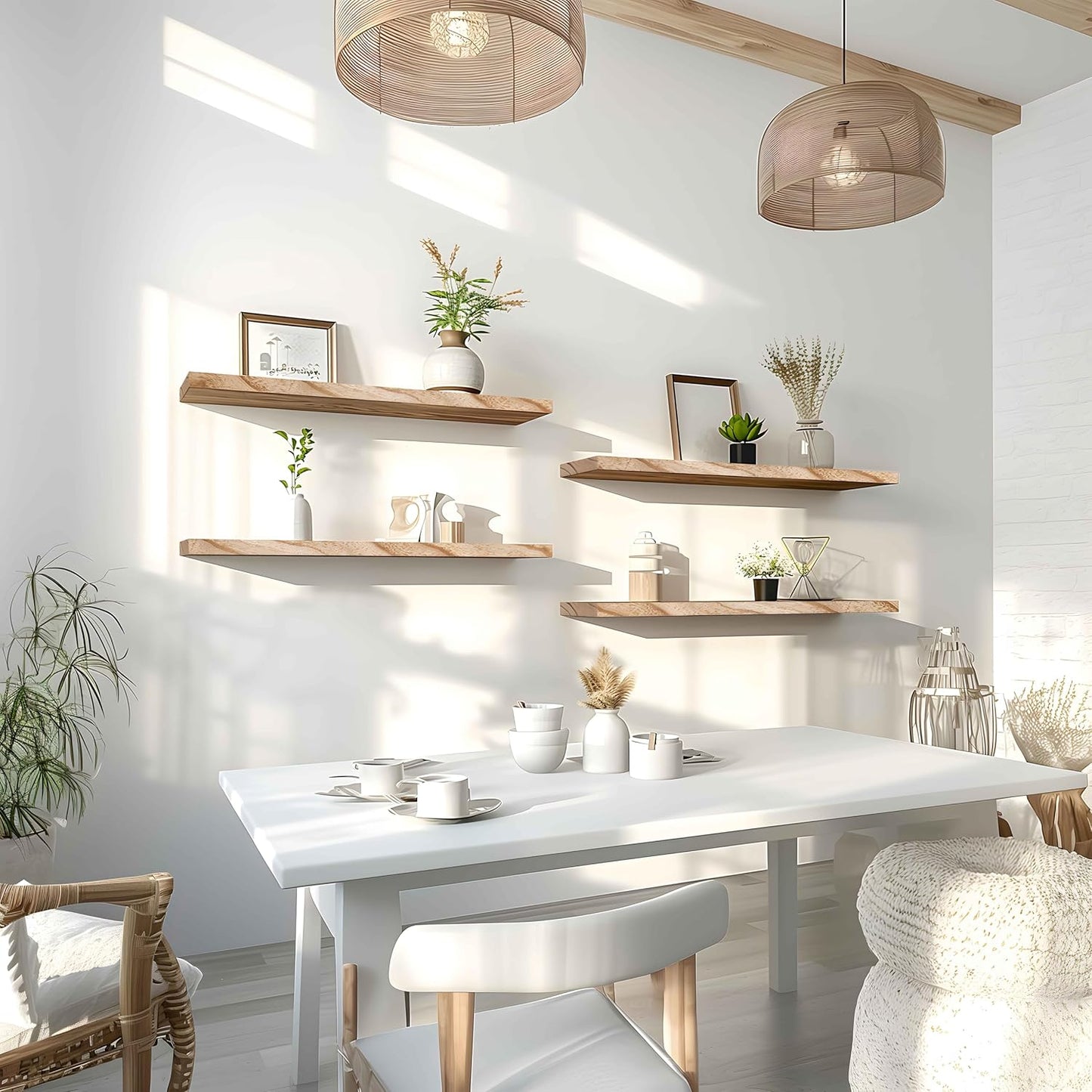 24 Inch Floating Shelves for Wall Rustic Light Wood Wall Shelves for Bedroom Set of 4 - NestledHome