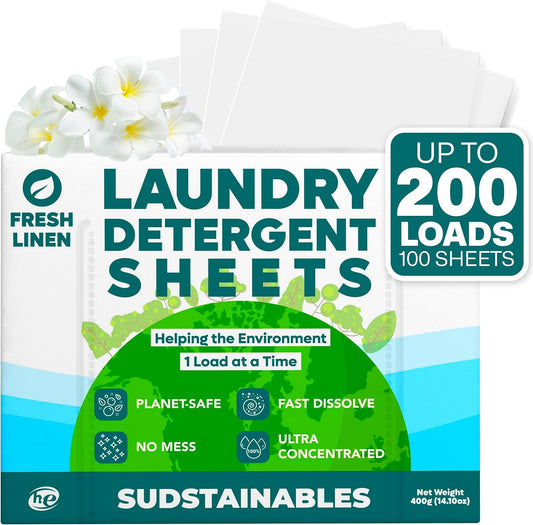 Sudstainables Laundry Detergent Sheets (200 Loads) – Eco-Friendly, Zero Waste, Plastic-Free Laundry Washing Machines Soap Sheets; Dissolvable, Space-Saving Strips for Travel (Fresh Linen) - NestledHome