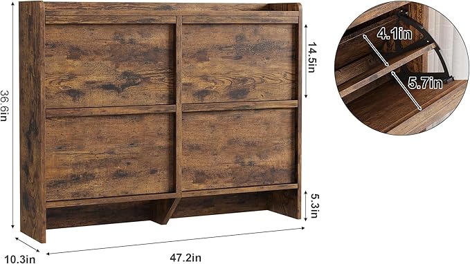 GarveeHome Shoe Cabinet with 4 Flip Drawers, Wooden Shoe Organizer Cabinet with Adjustable Shelf, Shoe Storage for Entryway, Hidden Shoe Cabinet for Hallway, Living Room, Rustic Brown