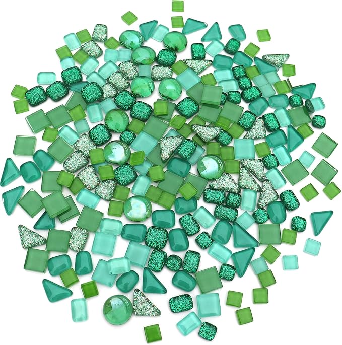 LITMIND Assorted Green Irregular Crystal Mosaic Tiles, 9oz Value Pack - Perfect for Art Crafts, Mosaic Making Projects, Home Decor, and More