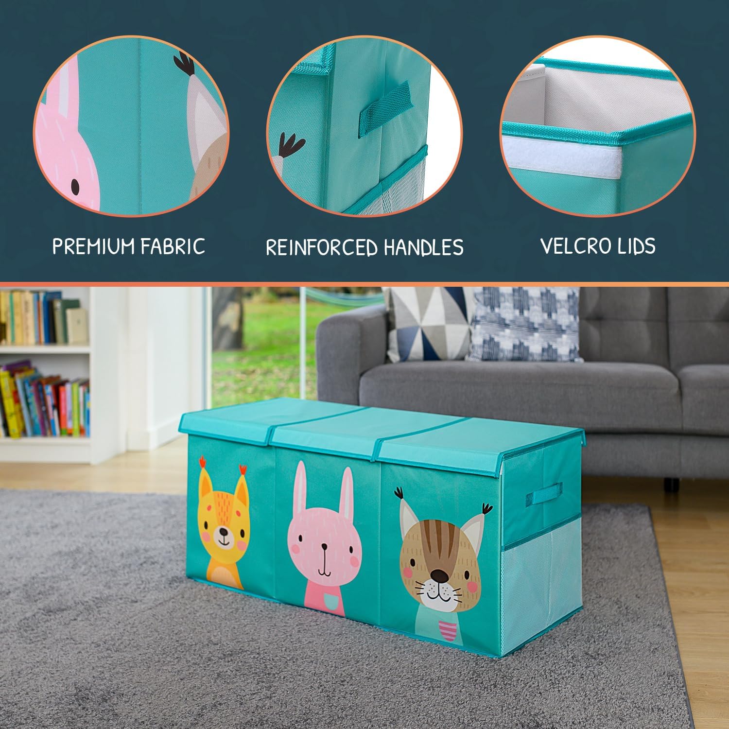 Extra Large Toy Storage Organizer with Lid - Sturdy, Collapsible Toy Chest Storage Box with Cute Design - Toys Bin with Dividers for Kids, Boys, Girls, Nursery, Bedroom, Play room 37"x16"x14" - NestledHome