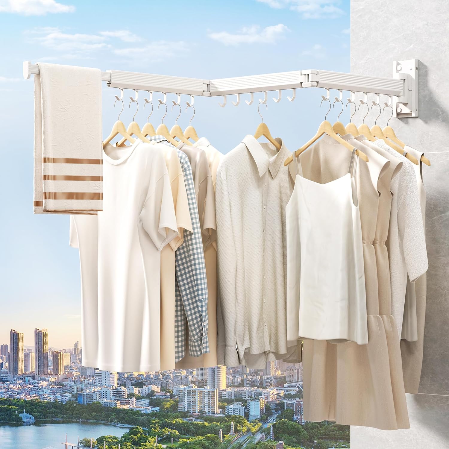 Laundry Rack Wall Mounted,Clothes Drying Rack,Drying Rack Clothing,Clothes Rack,Laundry Hanger Rack,Laundry Drying Rack,Drying Rack Wall Mounted,Retractable ,Collapsible,White Color（J-type Hooks） - NestledHome