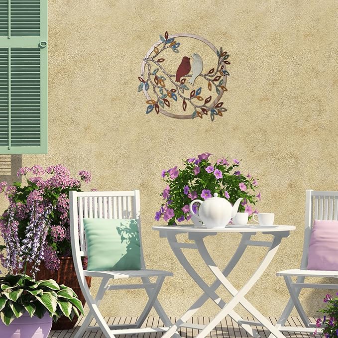 Ferraycle Metal Wall Art Bird on Tree Branch Silhouette Bird Art Decor for Living Room Garden Bedroom Office Home Wall Housewarming Party Decor(Vintage Color)