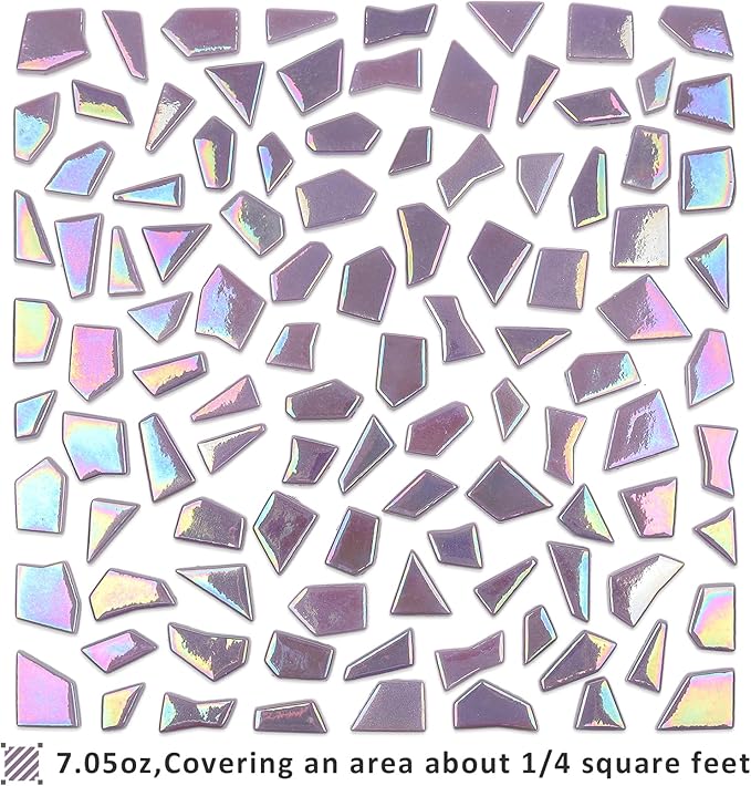 Youway Style Iridescent Purple Glass Mosaic Tiles for Crafs Bulk,200g Broken Stained Glass Pieces for Crafts DIY Mosaic Art Decor