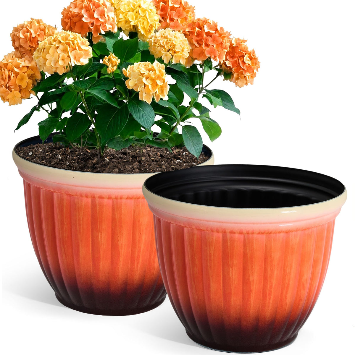 Autodaya 15" Large Planters For Outdoor Plants Set Of 2 Plastic Flower Pots (2 Count)