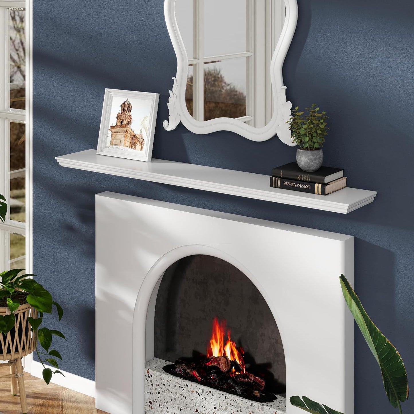 Floating Shelves for Wall, 55 Inch Long Wall Mounted White Hanging Shelf for Kitchen, Living Room, Office, Bedroom, Bathroom, Retro Vintage Wood Bookshelf for House Decor - NestledHome