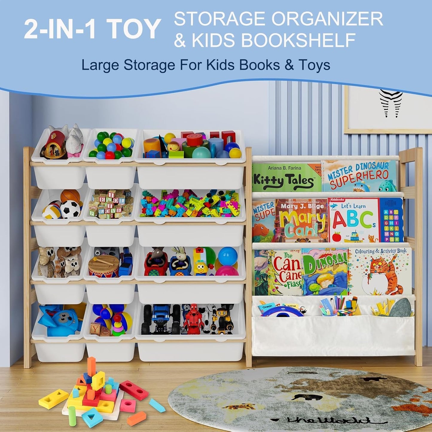 Large Toy Storage Organizer with Bookshelf, Toy Organizers and Storage with 12 Storage Bins, 4 Tier Multipurpose Toys Organizer Storage for Kids Room, Playroom, Nursery Room, White - NestledHome