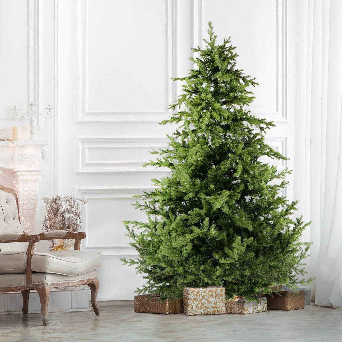 7.5 Ft. Foxtail Pine Artificial Christmas Tree with White Incandescent Smart Lights and Stand
