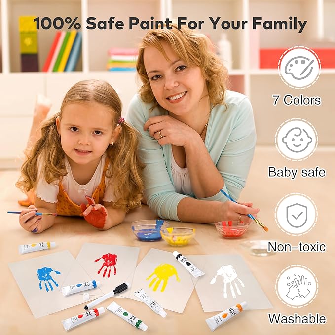 Family Handprint Kit, Hand Prints Keepsake Frame, DIY Craft Gift for New Parents & Mom & Baby, Grandparents, Mother's Day, Father's Day, Adoption Day, Anniversary, 6 Non -Toxic Paints (Walnut)