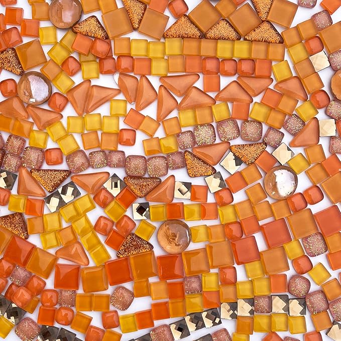 LITMIND 1.1LB Orange Mixed Irregular Crystal Glass Mosaic Tiles for Crafts - Perfect for Mosaic Art Projects, Puzzles, and Home Décor