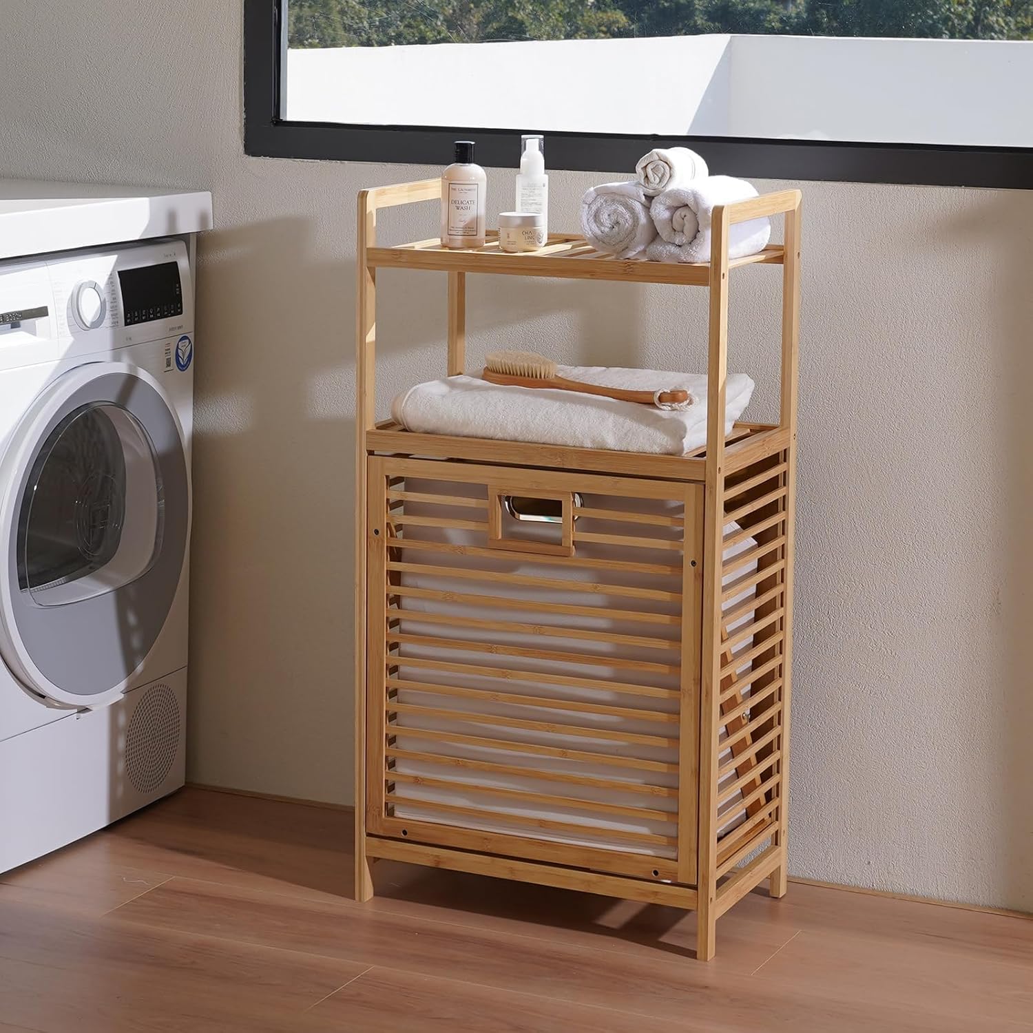 Laundry Hamper with 2-Tier Shelves & Tilt Out Basket, Laundry Baskets Organizer Hampers Bathroom Storage Shelf for Laundry Room, Bathroom, Nursery, Bedroom, Guest Room, Closet (2 Tier - Large) - NestledHome