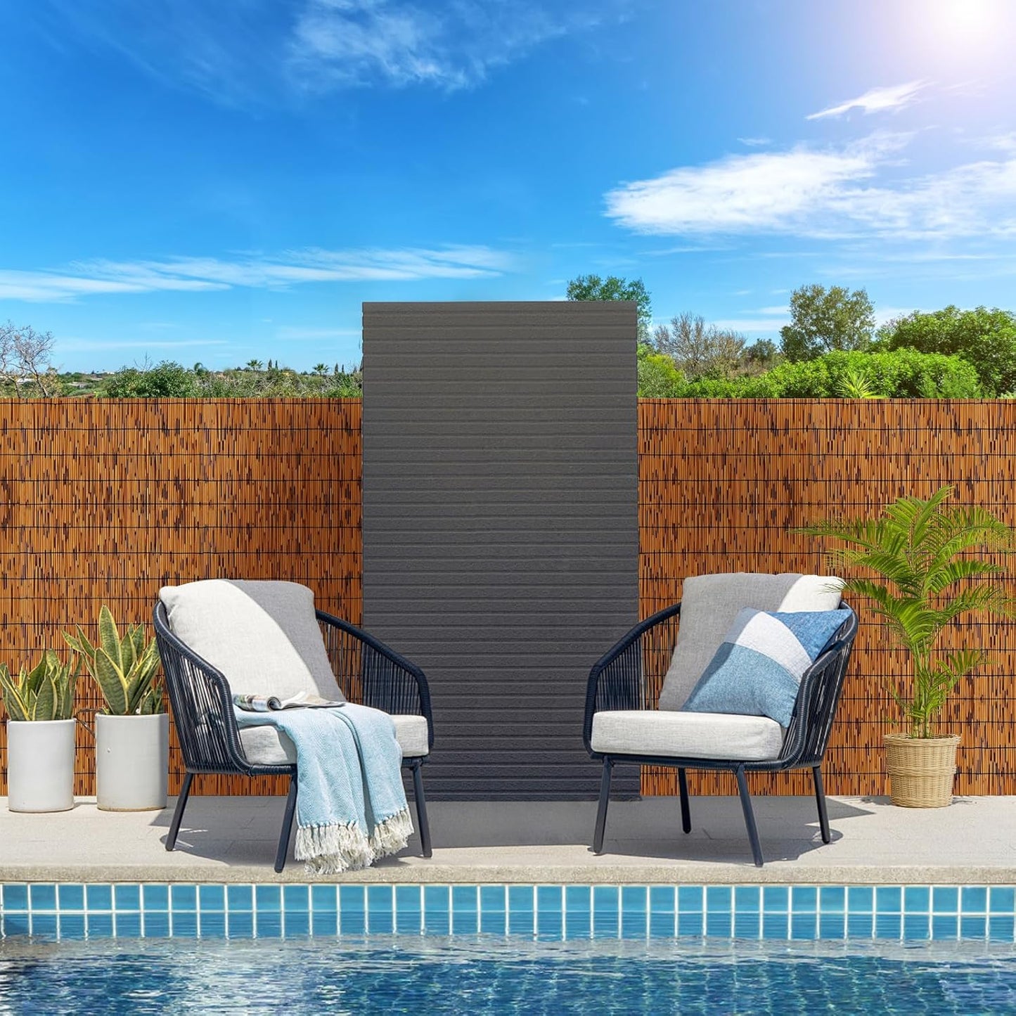 Bamboo Privacy Fence, Light Russet Bamboo Reed Fencing 6ft High, Decorative Reed Rolls Privacy Screens for Patio Garden Balcony Backyard Outdoor, 6 x 6 FT