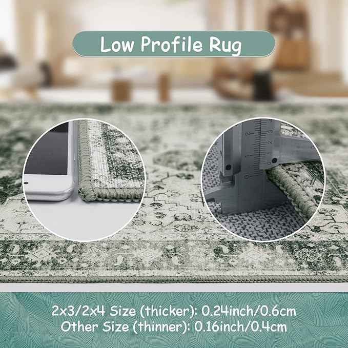 Moynesa Ultra-Thin Washable Area Rug - 5x7 Large Gray Rug for Living Room Vintage Rugs for Bedroom, Non Slip Non Shedding Pet Friendly Dining Room Mat Carpet for Department Office Kitchen