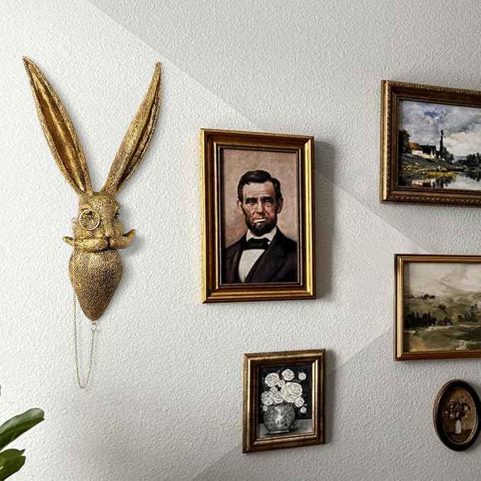 montresor Animal Head Wall Art Sculptures PU Foam Material (NOT RESIN) 16 inchs Gold Rabbit Wall Decor Art for Whimsigoth Home Wall Decor Lightweight Accent Wall Hanging Room Decor