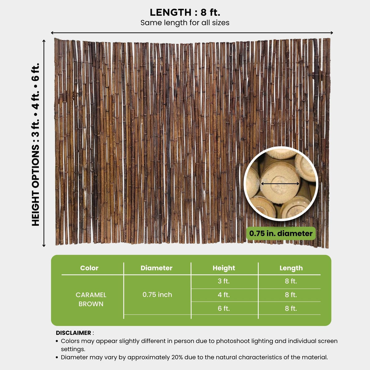 Caramel Brown Bamboo Fencing Panel Roll (48 Sq Ft)
