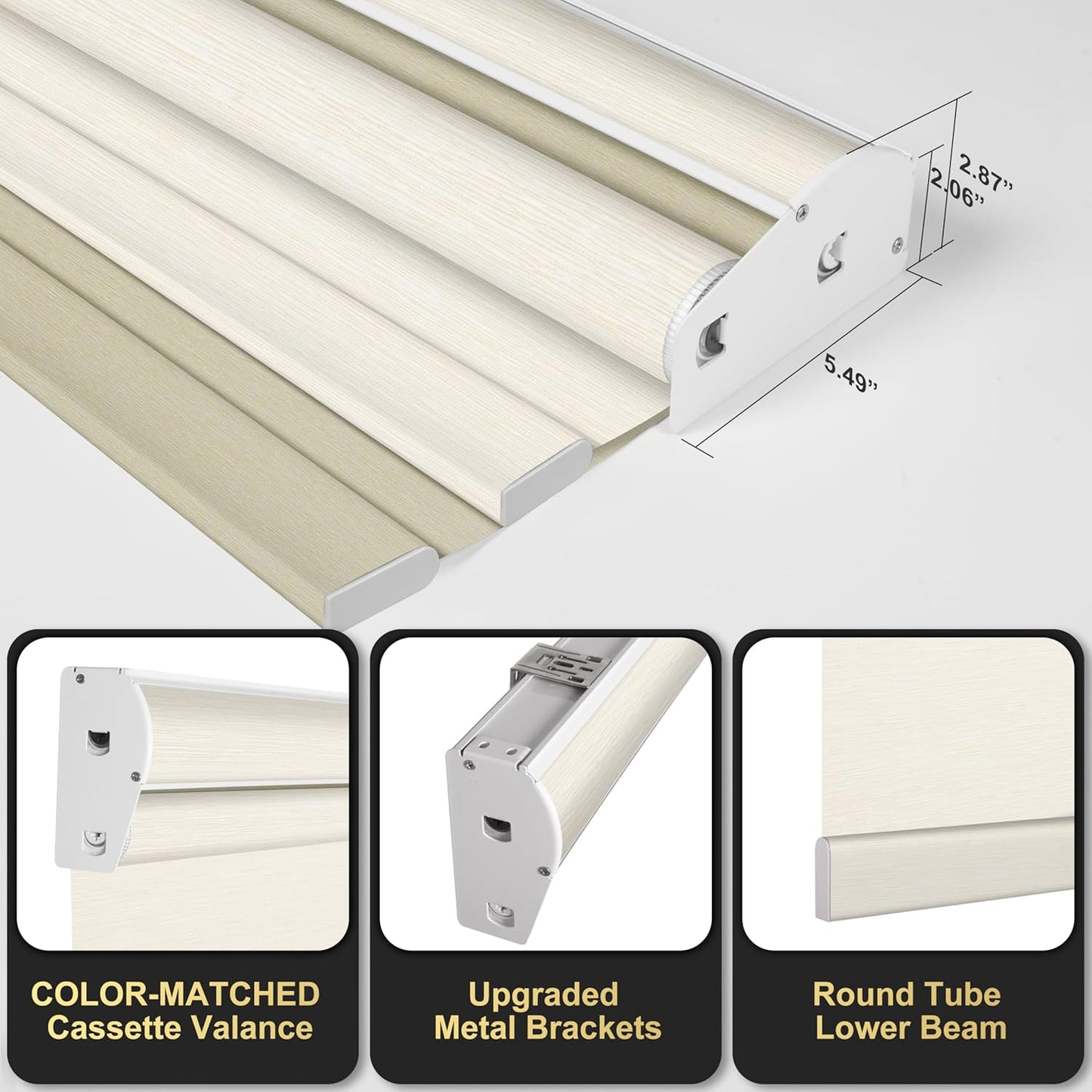 BERISSA Cordless Dual Roller Shades with Cassette Valance,Double Window Shades Blackout and Light Filtering Shades,Day and Night Roller Shades for Home Office Door.Striped Jacquard Beige.55 W x 80" H