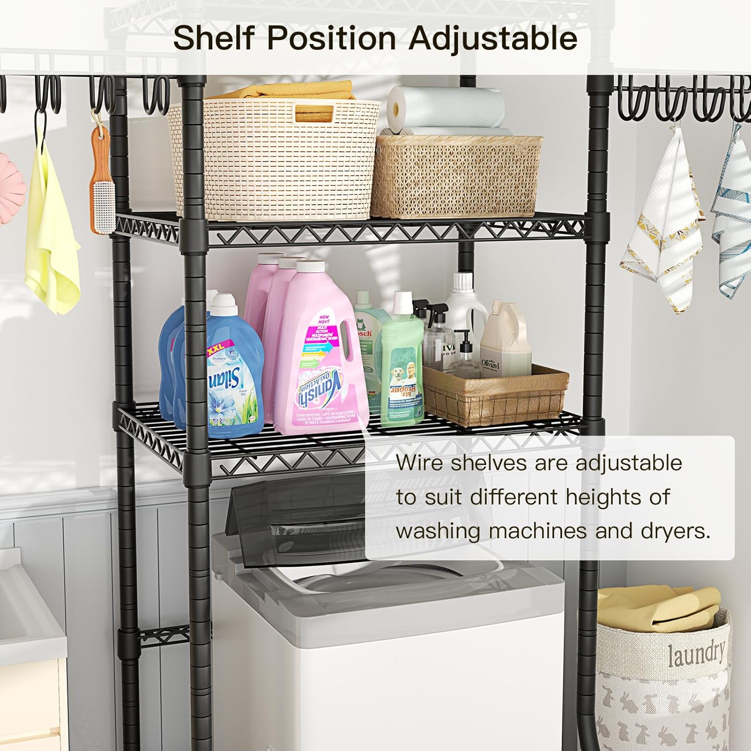 Ulif U8 Medium Laundry Room Storage Organizer, Over the Washer and Dryer Storage Shelves for Laundry Organization, 32.3”W x 17.3”D x 76.2”H, Suit Washing Machine Width within 29.9”, Hold 304 lb, Black - NestledHome