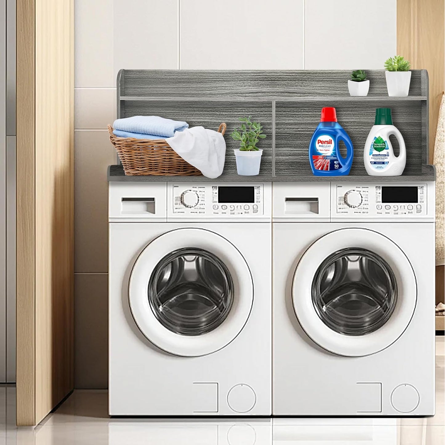 Royxen 2-Tier Washer Dryer Countertop,19.5"H Wood Washer and Dryer Topper with Shelf,Laundry Countertop Over Washer and Dryer, Universal Fit for Laundry Room Organization (Eucalyptus, 54"W X 27.5"D) - NestledHome