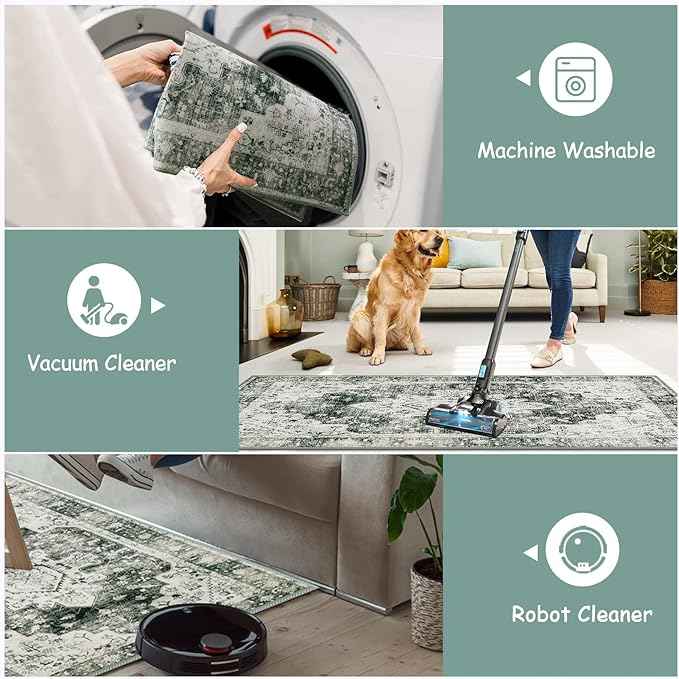 Moynesa Ultra-Thin Washable Area Rug - 5x7 Large Gray Rug for Living Room Vintage Rugs for Bedroom, Non Slip Non Shedding Pet Friendly Dining Room Mat Carpet for Department Office Kitchen