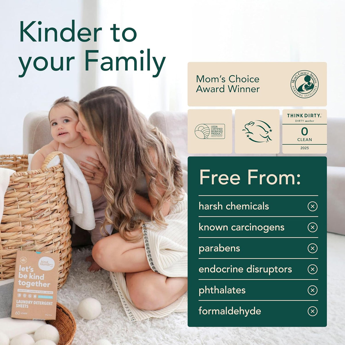Kind Laundry Detergent Sheets with Stain-Fighting Enzymes - Plant Powered Eco-Friendly Laundry Soap Sheets - Home or Travel Laundry Detergent Fragrance Free, 32 Loads (Mom's Choice Award Winner) - NestledHome