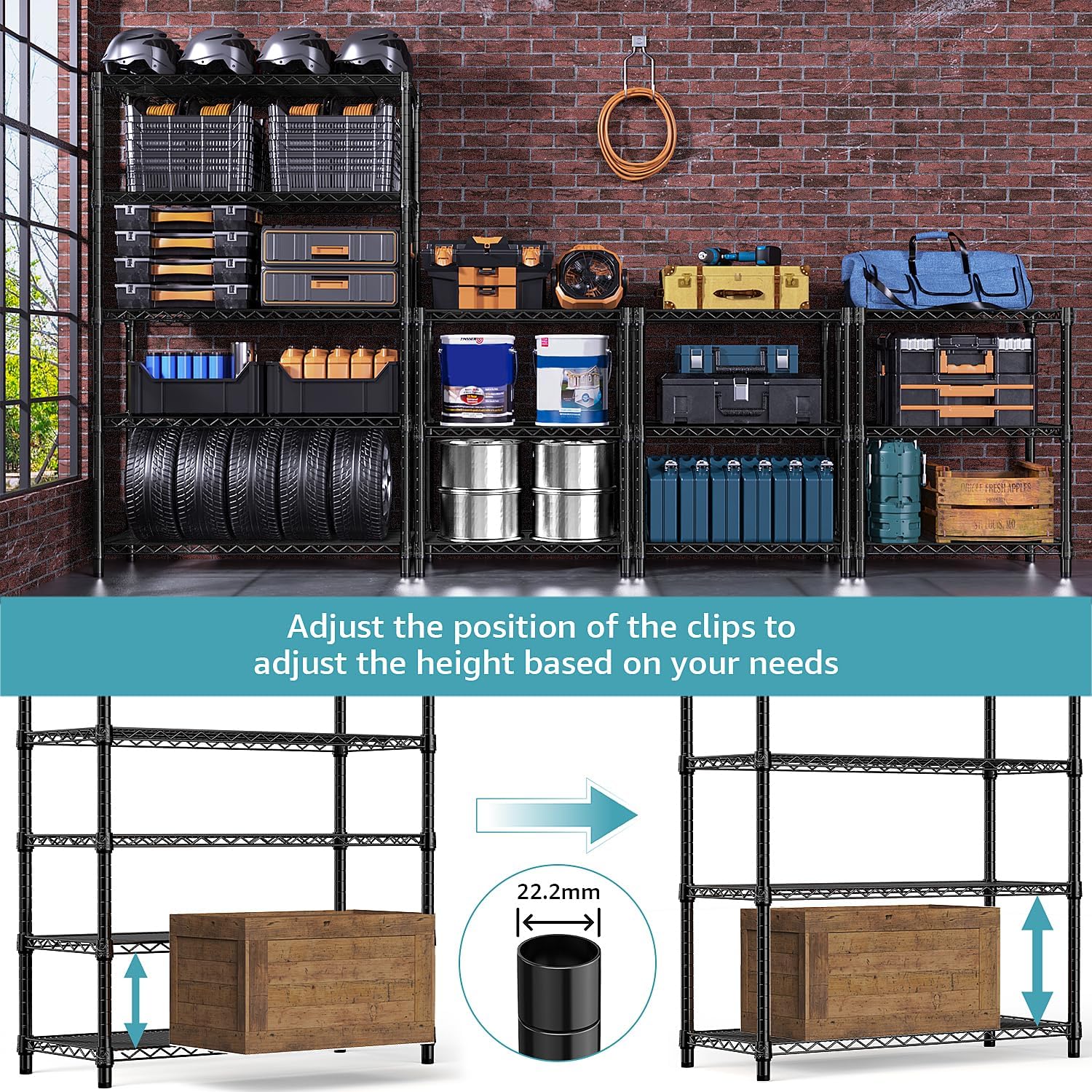 5-Shelf Storage Shelves,Wire Shelving Heavy Duty Metal Storage Shelving Unit Adjustable Garage Shelving Rack Pantry Kitchen (Black, 5 Tier,17.7" D x 47.2" W x 76.7" H) - NestledHome