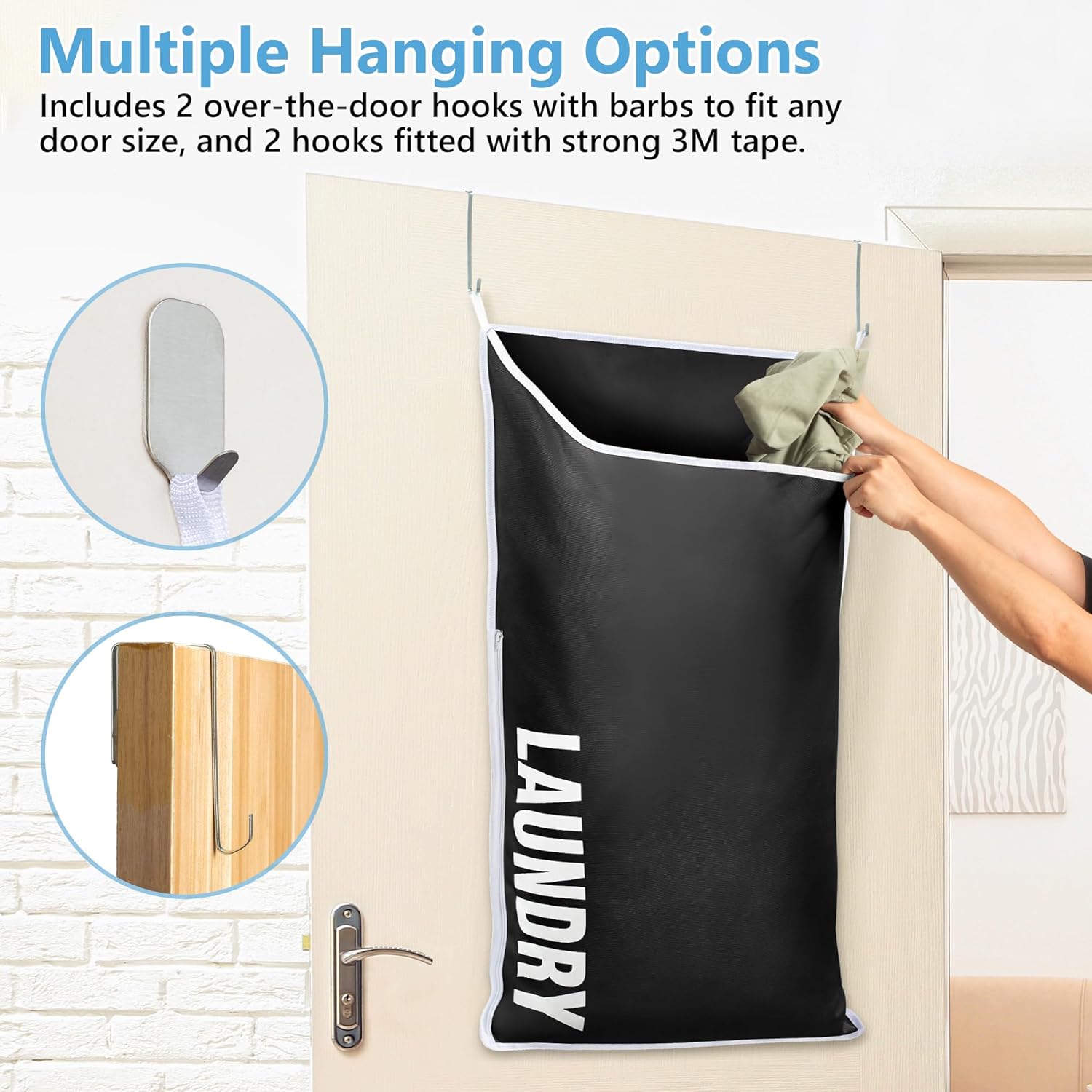 Hanging Laundry Hamper Bag XL 40x22", Space Saving over the Door Storage Bags, Behind the Door Hampers for Dirty Clothes & Wall Mounted Basket for Bathroom, Organizer for Small Room Spaces RV - NestledHome