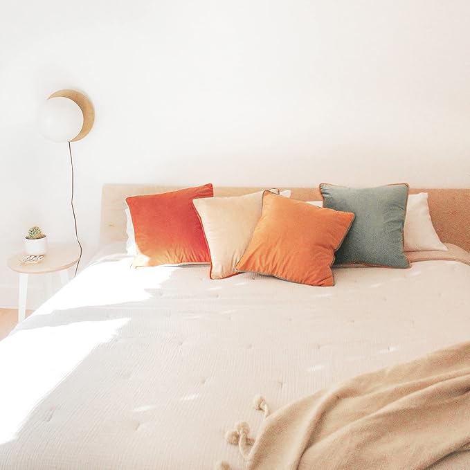 MONDAY MOOSE Decorative Throw Pillow Covers Cushion Cases, Set of 4 Soft Velvet Modern Double-Sided Designs, Mix and Match for Home Decor, Pillow Inserts Not Included (24x24 inch, Orange/Teal)