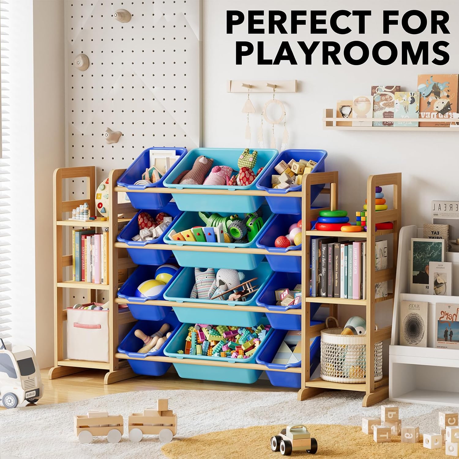 SpaceAid Toy Storage Organizer with 6 Shelves and 12 Bins, Toy Organizers Storage Bookshelf, Kids Bin Shelf Toys Box Bookcase for Bedroom Playroom Organization Room Decor, Blue and Navy Blue - NestledHome