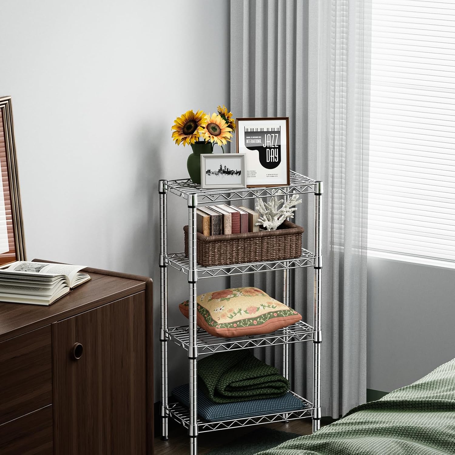1000 lbs 4 Tier Shelf Metal Storage Shelves Wire Rack Closet Organizers with PP Board for Garage Kitchen Bathroom Laundry Chrome 11.8" D x 21.7" W x 39.5" H - NestledHome