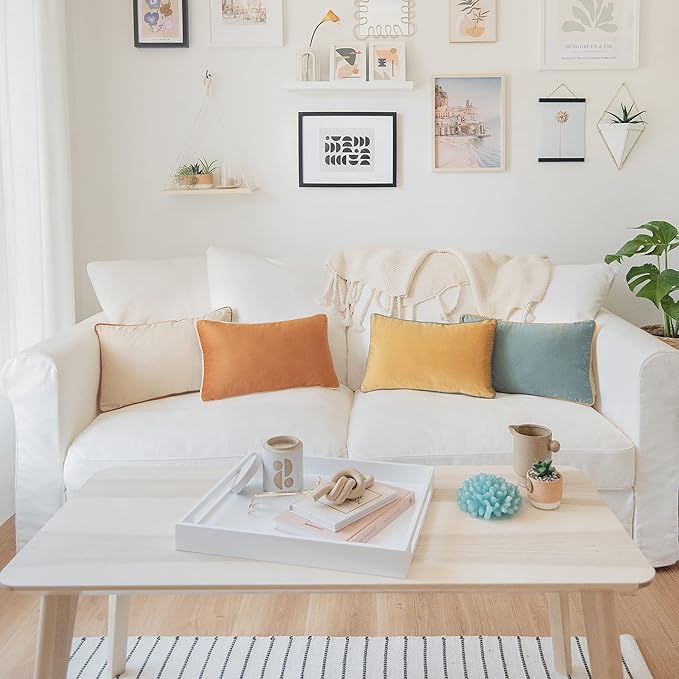 MONDAY MOOSE Decorative Throw Pillow Covers Cushion Cases, Set of 4 Soft Velvet Modern Double-Sided Designs, Mix and Match for Home Decor, Pillow Inserts Not Included (12x20 inch, Orange/Teal)