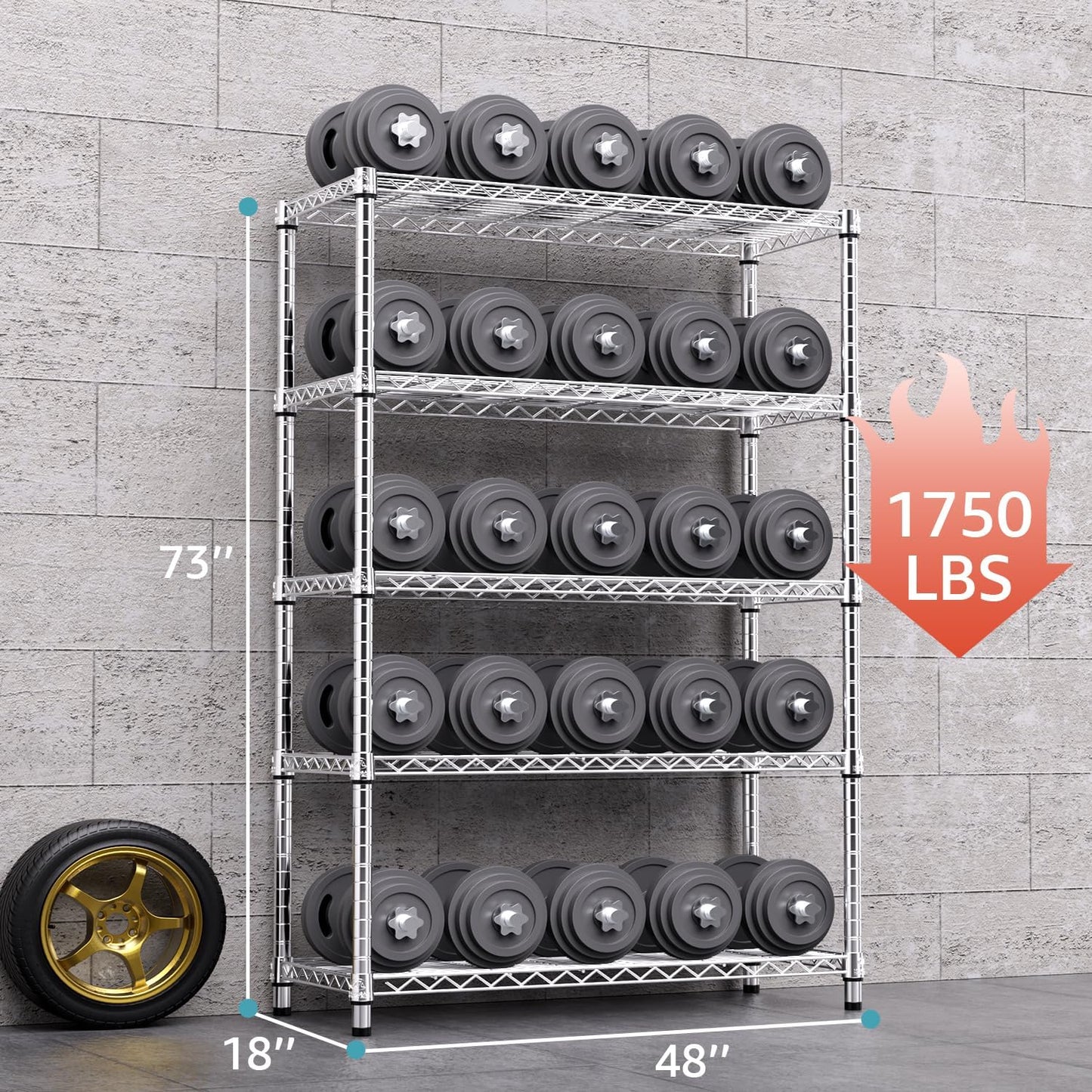 1750 LBS Storage Shelves 5-Tier Utility Shelving Unit Steel Organizer Wire Rack for Home,Kitchen,Office,Garage, Capacity 17.7" D x 47.2" W x 72.3" H - NestledHome