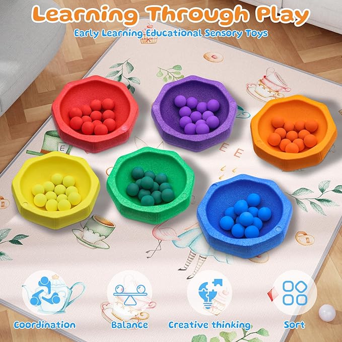 Stepping Stones for Kids – 6 pcs EPP Balance Sensory Kids Stepping Stones for Toddlers 1-3 for Indoor Outdoor Activity Promoting Toddler's Balance and Coordination Skills