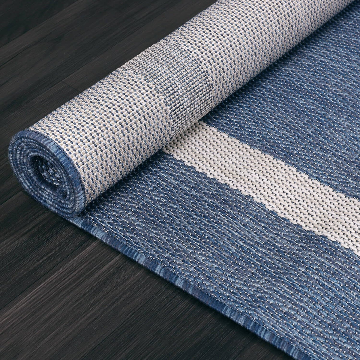 Bordered Outdoor Rug 8x10 Washable Outside Carpet for Indoor Patio Porch Waterproof Easy Cleaning Non Shedding Area Rugs Blue 8 x 10