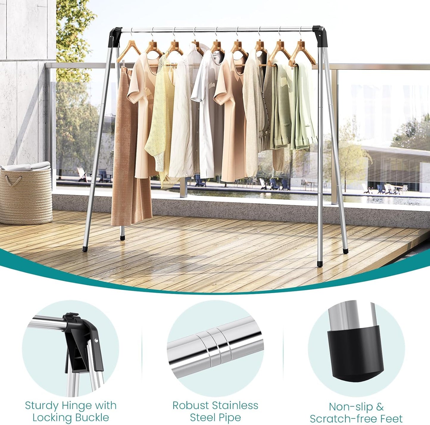 APEXCHASER Foldable Clothes Drying Rack, 55'' Collapsible Laundry Clothes Airer Width Heavy Duty Hanger for Sweaters Baby Clothes Towels Portable Indoor Outdoor for Home Travel - NestledHome