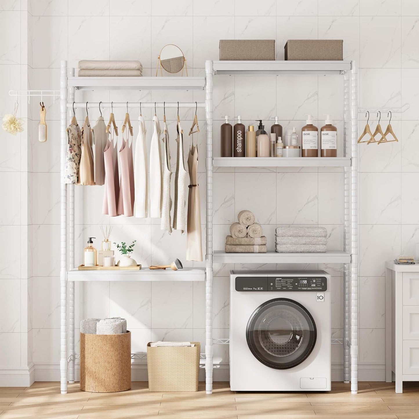 Double Row Over Washer and Dryer Storage Shelves, Laundry Room Organization and Storage, Heavy Duty Laundry Room Shelves, with Adjustable Height, 5-Tier - NestledHome