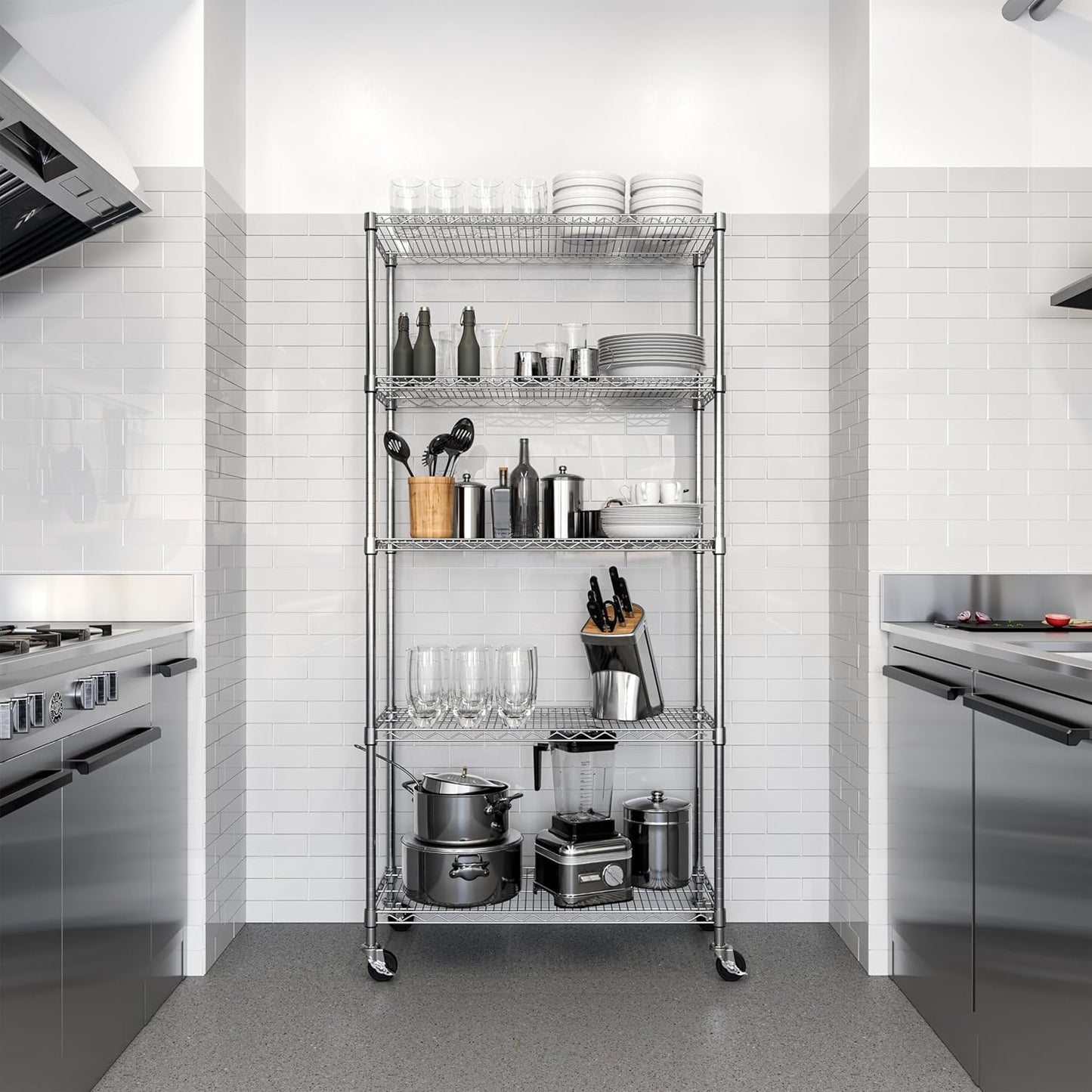 Seville Classics UltraDurable Heavy Duty NSF Solid Steel Wire Rack Storage Unit, Organizer for Garage, Warehouse, Office, Restaurant, Classroom, Kitchen, Silver, 5-Tier Shelving, 36" W x 14" D - NestledHome