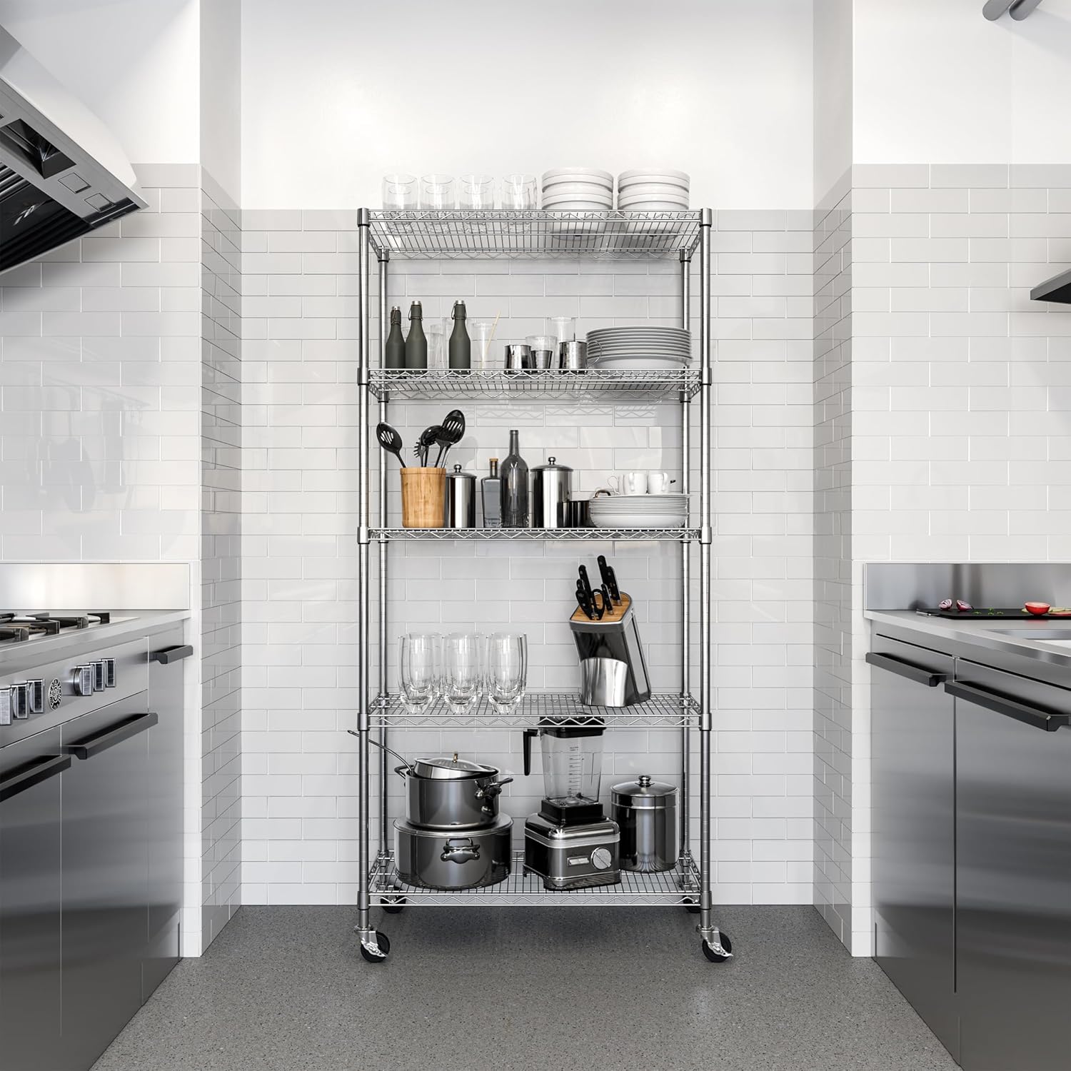 Seville Classics UltraDurable Heavy Duty NSF Solid Steel Wire Rack Storage Unit, Organizer for Garage, Warehouse, Office, Restaurant, Classroom, Kitchen, Silver, 5-Tier Shelving, 36" W x 14" D - NestledHome