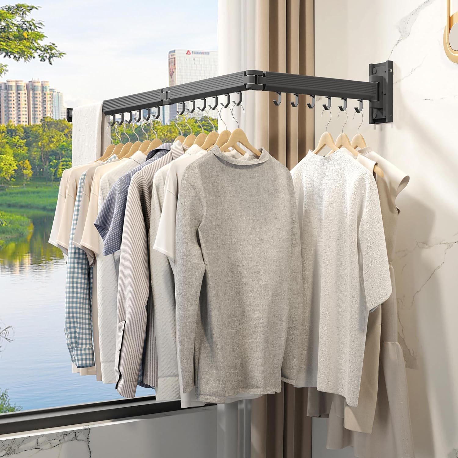 Laundry Drying Rack,Drying & Clothes Rack,Wall Mounted,Retractable & Collapsible, Grey - NestledHome
