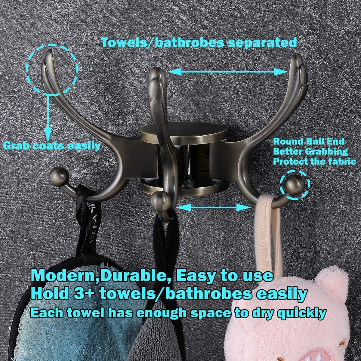 Swivel Coat Hook 2 Pack Heavy Duty Space Saving Towel Rope Hook Wall Mount Triple Swing Arms for RV Bathroom Kitchen Garage,Rustic Bronze - NestledHome