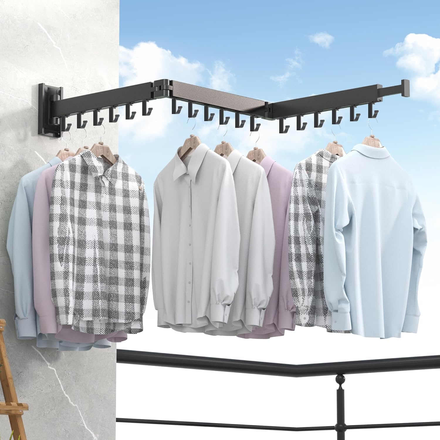 Clothes Drying Rack,Laundry Drying Rack Wall Mount, Space Saver Clothes Rack,Retractable,Collapsible(Tri-Fold), for Balcony,Laundry,Bathroom, Dark Grey Color,3z-g02 - NestledHome