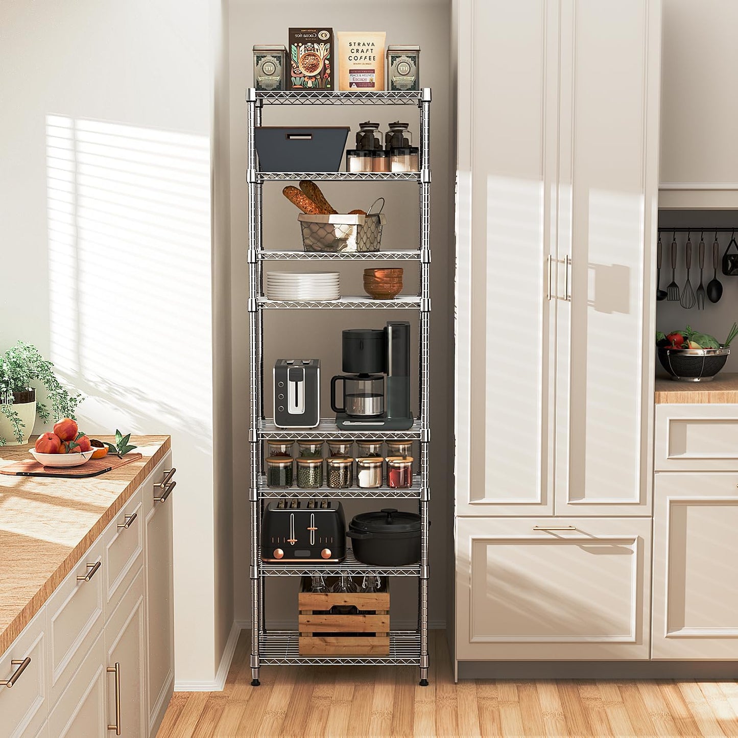 8 Tier 2000 lbs Storage Rack Metal Wire Shelving Unit, Storage Standing Shelf Organizer for Laundry Bathroom Kitchen Pantry Closet Garage Utility Room, Chrome 13.8" D x 23.6" W x 79.5" H - NestledHome