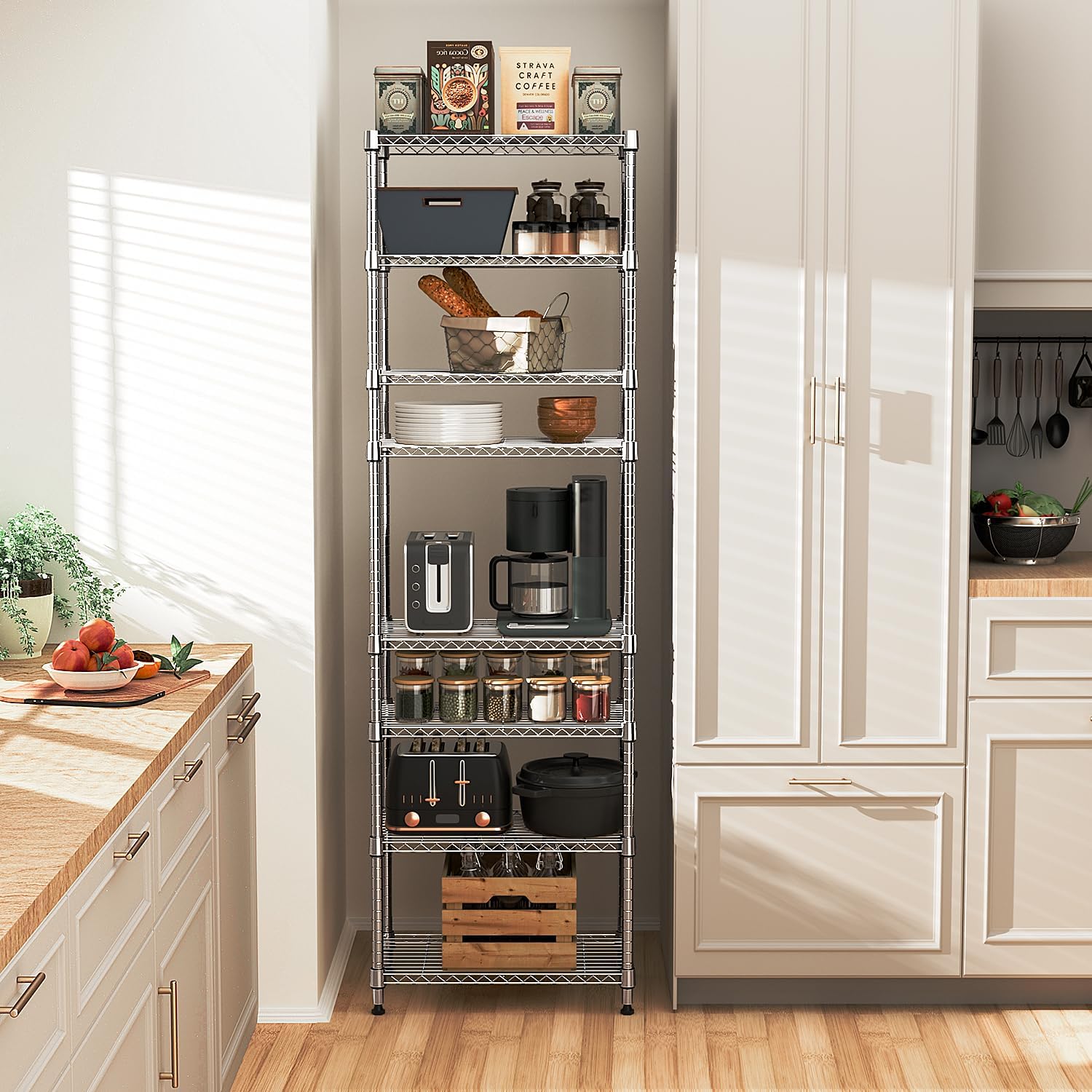 8 Tier 2000 lbs Storage Rack Metal Wire Shelving Unit, Storage Standing Shelf Organizer for Laundry Bathroom Kitchen Pantry Closet Garage Utility Room, Chrome 13.8" D x 23.6" W x 79.5" H - NestledHome
